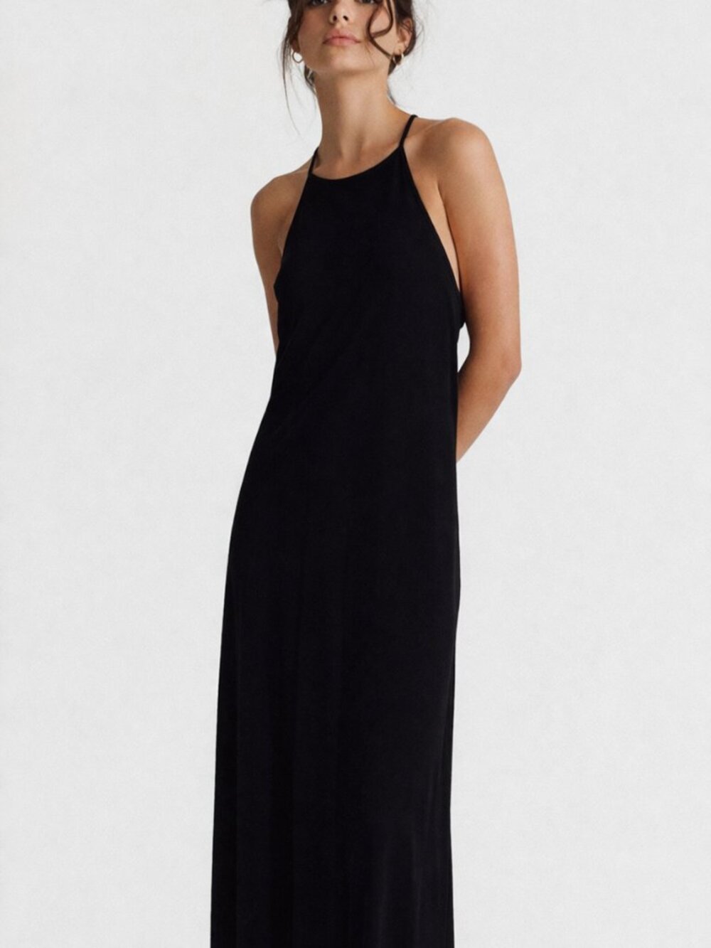 Black Halter Velvet Maxi Dress 0 Made in the USA 90s Minimalist Indie Whimsigoth